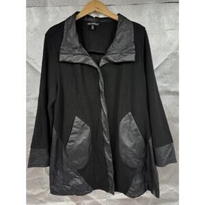 Picadilly Fashions Black And Faux Leather Zip Jacket Lagenlook Dressy Womens XL‎